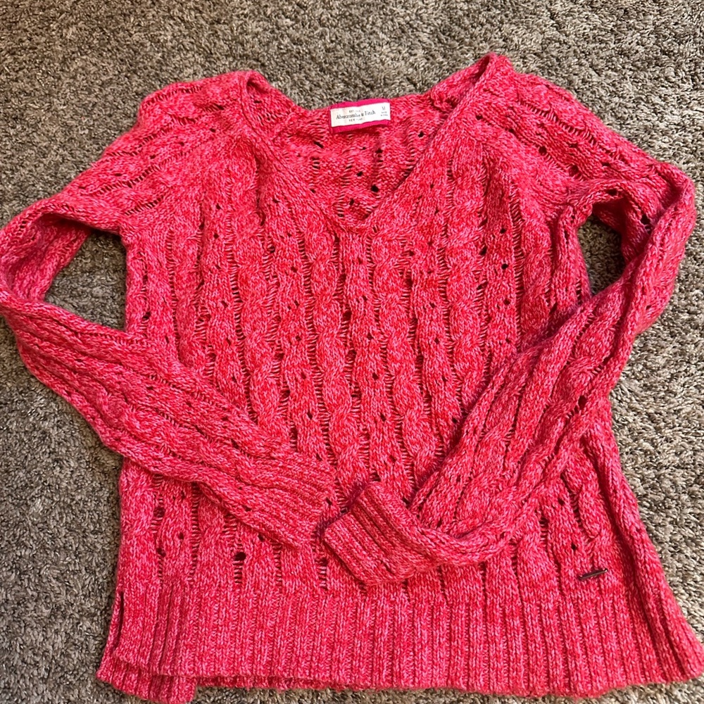 Abercrombie & Fitch Women's V-Neck Sweater in Vibrant Pink